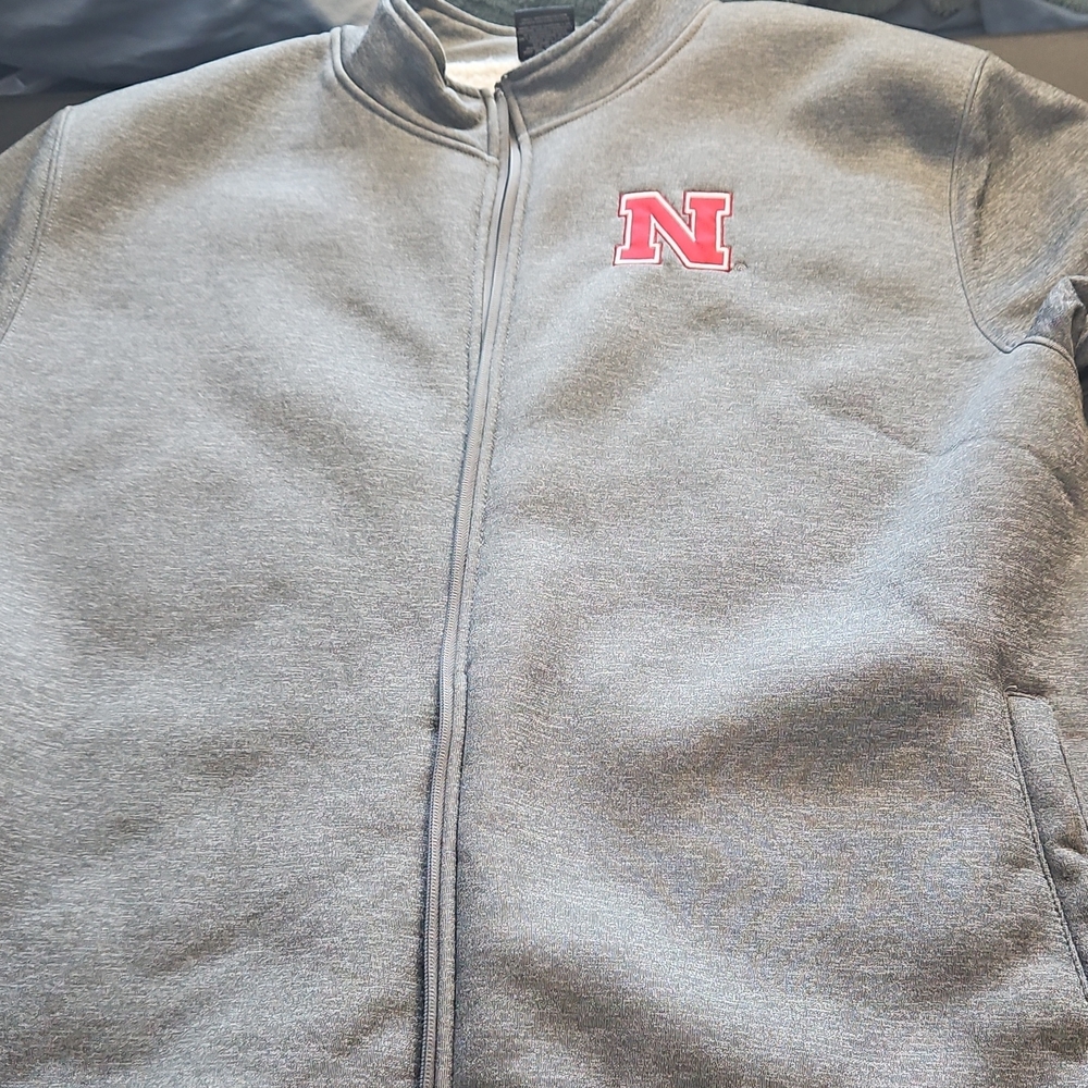 Gray Bomber Jacket With Red Logo - image 3